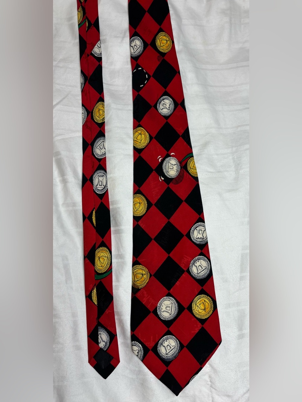 Nicole Miller Vintage 1994 Chess themed Red and Black SILK Tie